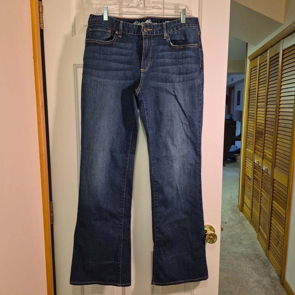 Eddie Bauer Brook Slightly Curvy Bootcut Jeans Dark Wash Blue Women 12 31 Inseam